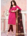 Pink And Brown Chanderi Silk Churidar Suit