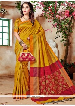 Art Silk Mustard Traditional Saree