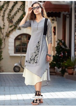 Grey Embroidered Work Faux Georgette Party Wear Kurti