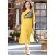 Yellow Embroidered Work Faux Georgette Party Wear Kurti