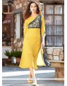 Yellow Embroidered Work Faux Georgette Party Wear Kurti