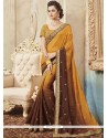 Faux Georgette Brown And Mustard Shaded Saree