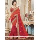 Patch Border Work Orange And Red Art Silk Shaded Saree