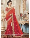 Patch Border Work Orange And Red Art Silk Shaded Saree