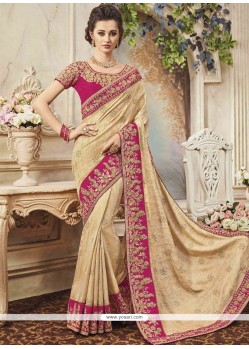 Art Silk Beige Embroidered Work Traditional Saree