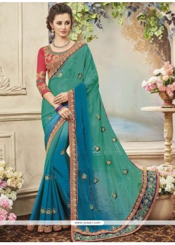 Faux Chiffon Patch Border Work Shaded Saree