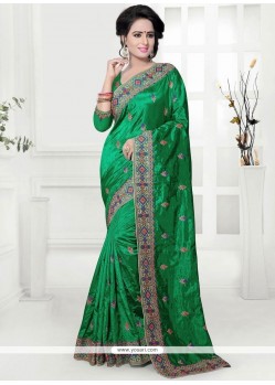 Art Silk Green Embroidered Work Designer Traditional Saree