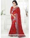 Art Silk Red Embroidered Work Traditional Designer Saree