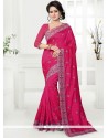 Art Silk Hot Pink Embroidered Work Traditional Saree