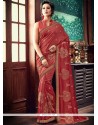 Art Silk Pink Lace Work Designer Traditional Saree