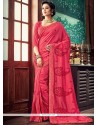 Hot Pink Lace Work Art Silk Traditional Saree