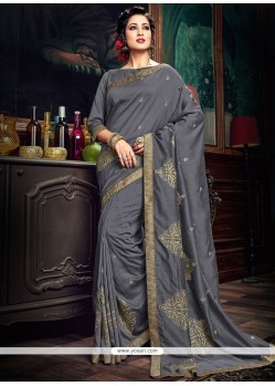 Lace Work Grey Traditional Designer Saree