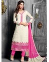 White And Pink Jacquard Salwar Kameez
