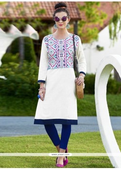 White Cotton Party Wear Kurti