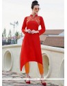 Embroidered Work Red Cotton Party Wear Kurti