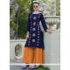 Navy Blue Embroidered Work Party Wear Kurti