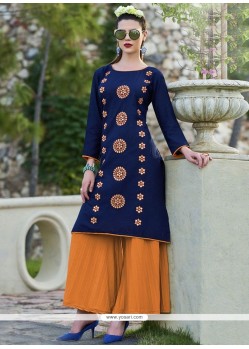 Navy Blue Embroidered Work Party Wear Kurti