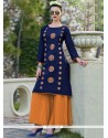 Navy Blue Embroidered Work Party Wear Kurti