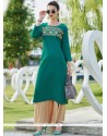 Cotton Sea Green Embroidered Work Party Wear Kurti