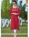 Embroidered Work Red Cotton Party Wear Kurti