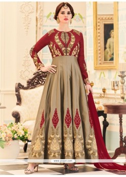 Tafeta Silk Embroidered Work Floor Length Anarkali Suit