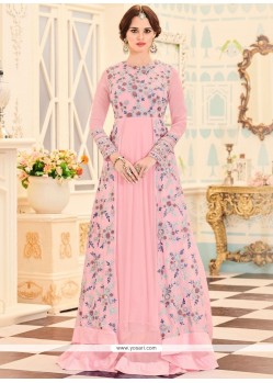 Pink Embroidered Work Brasso Georgette Floor Length Anarkali Suit