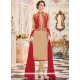 Embroidered Work Beige Faux Georgette Jacket Style Suit