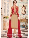 Embroidered Work Beige Faux Georgette Jacket Style Suit