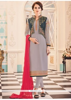 Embroidered Work Faux Georgette Jacket Style Suit
