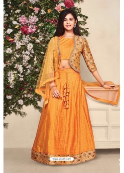 Orange Banarasi Silk Lehenga Choli For Girls