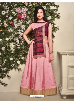 Pink Banarasi Silk Lehenga Choli For Girls