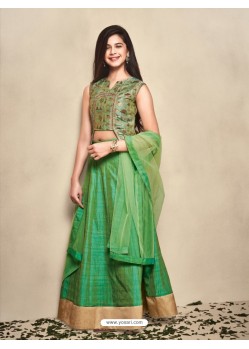 Green Banarasi Silk Lehenga Choli For Girls