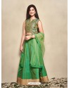 Green Banarasi Silk Lehenga Choli For Girls