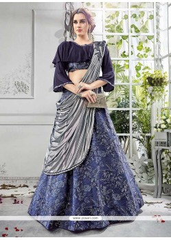 Jacquard Silk Navy Blue Hand Work Work Lehenga Choli