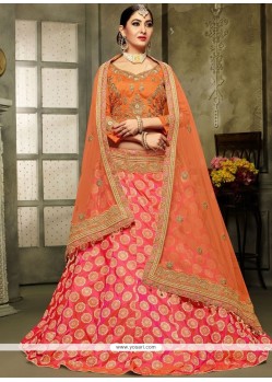 Peach And Rose Pink Resham Work A Line Lehenga Choli