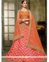 Peach And Rose Pink Resham Work A Line Lehenga Choli