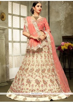 Embroidered Work Cream And Pink A Line Lehenga Choli