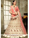 Embroidered Work Cream And Pink A Line Lehenga Choli