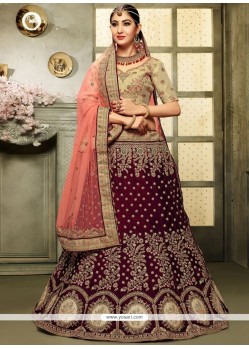 Stone Work Wine A Line Lehenga Choli