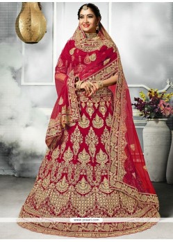 Velvet Red Embroidered Work A Line Lehenga Choli