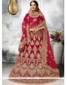 Velvet Red Embroidered Work A Line Lehenga Choli