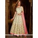 Shimmer Georgette Cream And Pink Resham Work Readymade Suit