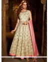 Shimmer Georgette Cream And Pink Resham Work Readymade Suit