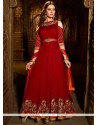 Velvet Red Cutdana Work Readymade Suit