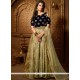 Beige And Navy Blue Velvet Readymade Suit