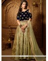 Beige And Navy Blue Velvet Readymade Suit