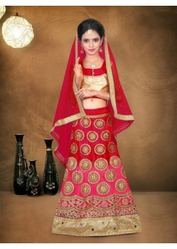 Red Banglori Silk With Embroidery Work Lehenga Choli For Girls