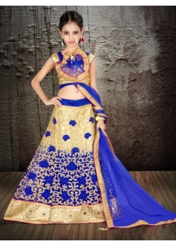 Royal Blue Banglori Silk With Embroidery Work Lehenga Choli For Girls