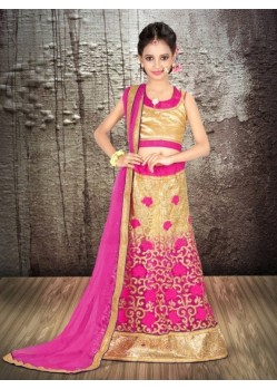 Pink Banglori Silk With Embroidery Work Lehenga Choli For Girls
