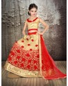 Red Banglori Silk With Embroidery Work Lehenga Choli For Girls